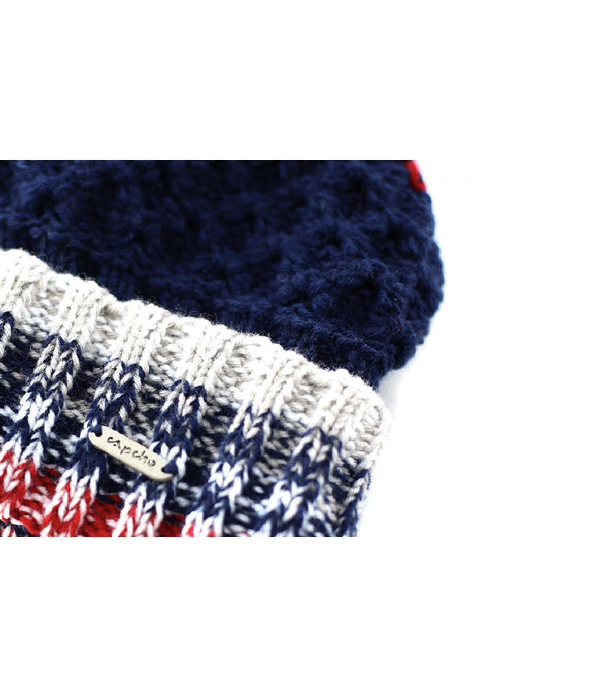 Retro Mütze Bommel blau rot Retro Mütze Bommel blau rot
